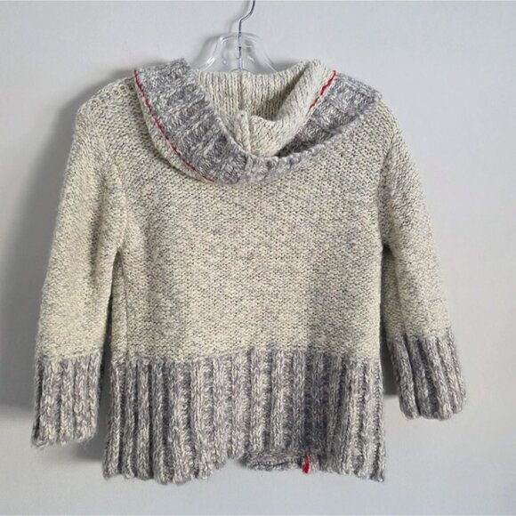 FREE PEOPLE | hooded button-front cardigan sweater gray cream wool blend Sz M - Picture 2 of 6